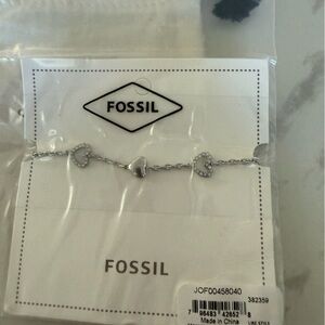 Fossil Silver Chain Bracelet with Heart Charms